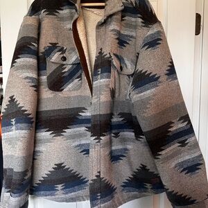 Southwestern Pattern Wool-Blend Jacket in Gray and Navy
